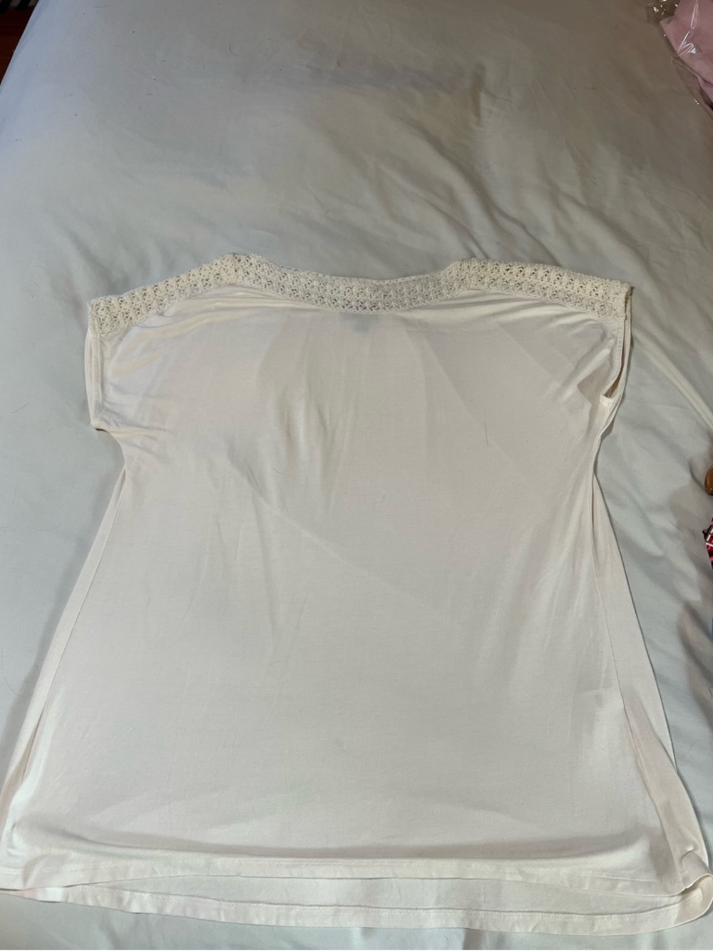 J.Jill Off-Shoulder Cream Lace Trim Top; Size Small
